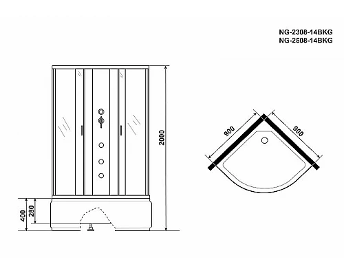 Заказать Душевая кабина Niagara Classic 90x90 NG-2308-14BKG с гидромассажем в магазине сантехники Santeh-Crystal.ru