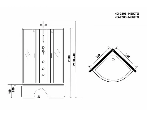 Заказать Душевая кабина Niagara Classic 90x90 NG-2308-14BKTG с гидромассажем в магазине сантехники Santeh-Crystal.ru