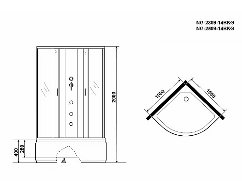 Приобрести Душевая кабина Niagara Classic 100x100 NG-2509-14BKG с гидромассажем в магазине сантехники Santeh-Crystal.ru
