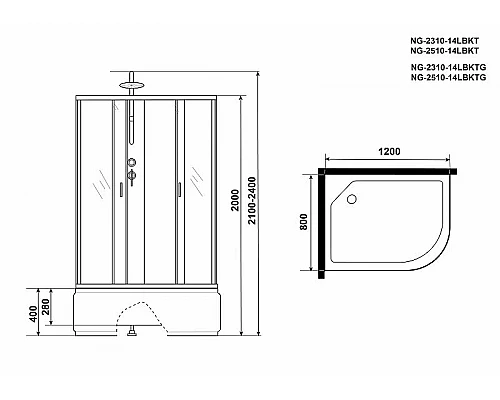 Купить Душевая кабина Niagara Classic 120x80 L NG-2510-14LBKTG с гидромассажем в магазине сантехники Santeh-Crystal.ru