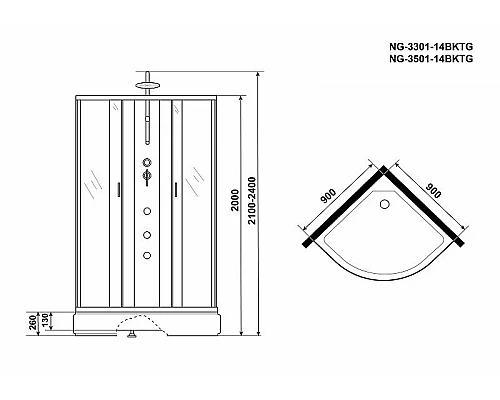 Заказать Душевая кабина Niagara Classic 90x90 NG-3301-14BKTG с гидромассажем в магазине сантехники Santeh-Crystal.ru