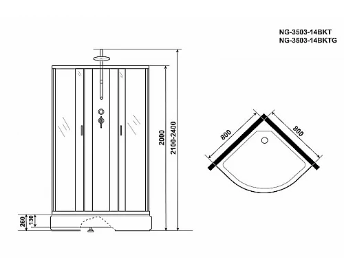 Заказать Душевая кабина Niagara Classic 80x80 NG-3503-14BKT без гидромассажа в магазине сантехники Santeh-Crystal.ru
