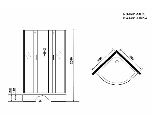 Купить Душевая кабина Niagara Classic 90x90 NG-6701-14BKG с гидромассажем в магазине сантехники Santeh-Crystal.ru