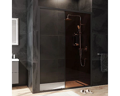 Заказать Душевая дверь AM.PM Gem 140 W90G-140-1-195BBr профиль Черный матовый стекло бронзовое-прозрачное в магазине сантехники Santeh-Crystal.ru