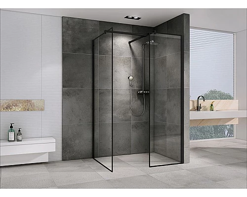 Приобрести Душевая перегородка Abber Immer Offen 120 AG67129B профиль Черный стекло прозрачное в магазине сантехники Santeh-Crystal.ru
