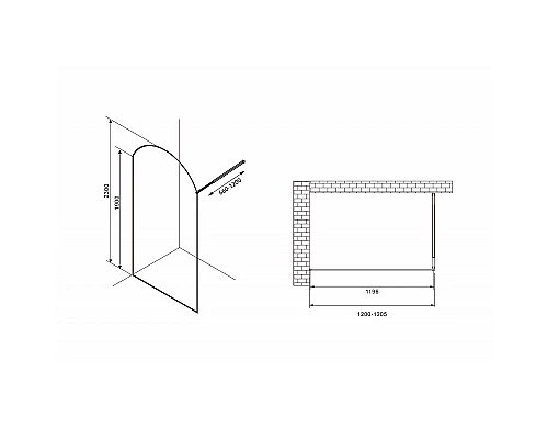 Душевая перегородка Abber Immer Offen 120 AG64120BN профиль Черный стекло прозрачное