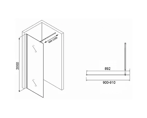 Душевая перегородка Abber Immer Offen 90 AG61091R8 профиль Черный стекло рифленое