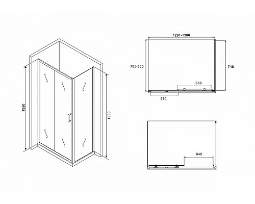 Приобрести Душевой уголок Abber Schwarzer Diamant 130х80 AG30130B-S80B профиль Черный стекло прозрачное в магазине сантехники Santeh-Crystal.ru