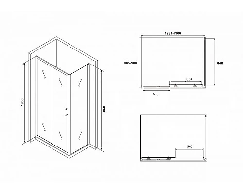 Купить Душевой уголок Abber Schwarzer Diamant 130х90 AG30130B-S90B профиль Черный стекло прозрачное в магазине сантехники Santeh-Crystal.ru