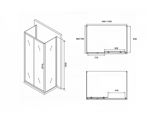 Заказать Душевой уголок Abber Schwarzer Diamant 170х70 AG30170B-S70B-S70B профиль Черный стекло прозрачное в магазине сантехники Santeh-Crystal.ru