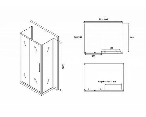 Заказать Душевой уголок Abber Schwarzer Diamant 100х90 AG30100BH-S90B-S90B профиль Черный стекло прозрачное в магазине сантехники Santeh-Crystal.ru
