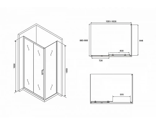Купить Душевой уголок Abber Schwarzer Diamant 160х90 AG30160BH-S90B профиль Черный стекло прозрачное в магазине сантехники Santeh-Crystal.ru