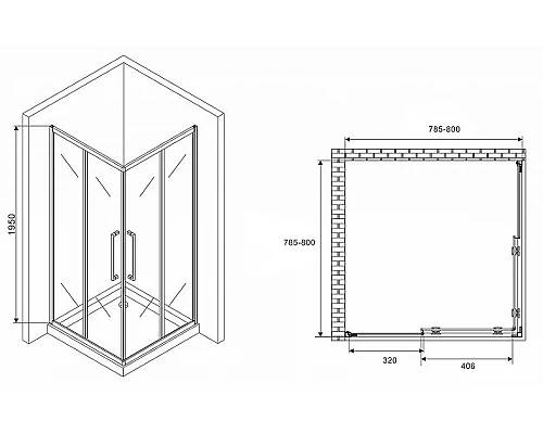Заказать Душевой уголок Abber Schwarzer Diamant 80x80 AG02080BH профиль Черный стекло прозрачное в магазине сантехники Santeh-Crystal.ru