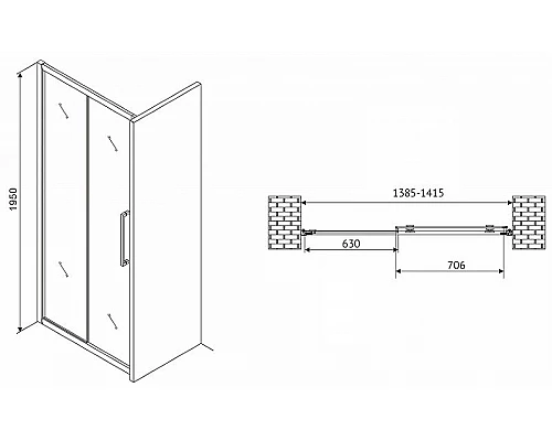Приобрести Душевая дверь Abber Schwarzer Diamant 140 AG30140H профиль Хром стекло прозрачное в магазине сантехники Santeh-Crystal.ru