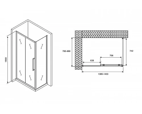 Заказать Душевой уголок Abber Schwarzer Diamant 140x80 AG30140H-S80 профиль Хром стекло прозрачное в магазине сантехники Santeh-Crystal.ru
