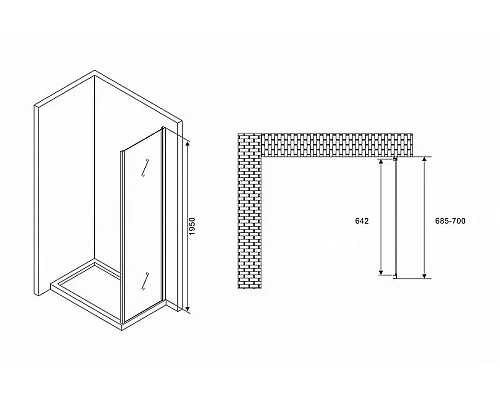 Приобрести Душевая стенка Abber Schwarzer Diamant 70x195 S70 профиль Хром стекло прозрачное в магазине сантехники Santeh-Crystal.ru