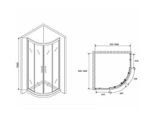 Купить Душевой уголок Abber Schwarzer Diamant 100x100 AG01100M профиль Хром стекло матовое в магазине сантехники Santeh-Crystal.ru
