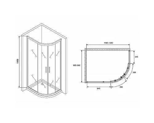 Приобрести Душевой уголок Abber Schwarzer Diamant 120x90 AG01129M профиль Хром стекло матовое в магазине сантехники Santeh-Crystal.ru
