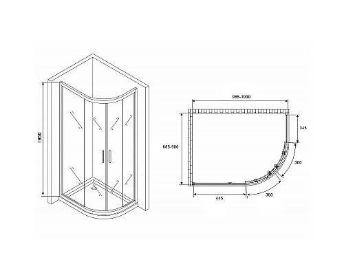 Приобрести Душевой уголок Abber Schwarzer Diamant 100x90 AG01190M профиль Хром стекло матовое в магазине сантехники Santeh-Crystal.ru