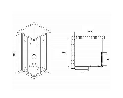 Купить Душевой уголок Abber Schwarzer Diamant 90x90 AG020905 профиль Хром стекло прозрачное в магазине сантехники Santeh-Crystal.ru
