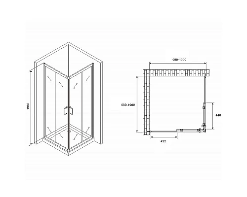 Приобрести Душевой уголок Abber Schwarzer Diamant 100x100 AG02100B5 профиль Черный стекло прозрачное в магазине сантехники Santeh-Crystal.ru