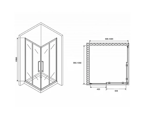 Купить Душевой уголок Abber Schwarzer Diamant 100x100 AG02100MH профиль Хром стекло матовое в магазине сантехники Santeh-Crystal.ru