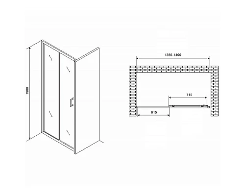 Купить Душевая дверь Abber Schwarzer Diamant 140 AG301405 профиль Хром стекло прозрачное в магазине сантехники Santeh-Crystal.ru