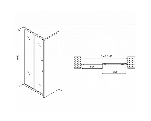 Купить Душевая дверь Abber Schwarzer Diamant 160 AG30160MH профиль Хром стекло матовое в магазине сантехники Santeh-Crystal.ru