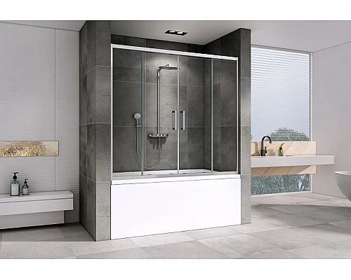 Приобрести Шторка на ванну Abber Schwarzer Diamant 160х140 AG57160 профиль Хром стекло прозрачное в магазине сантехники Santeh-Crystal.ru