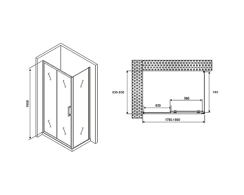 Купить Душевой уголок Abber Schwarzer Diamant 180x85 AG30180B-S85B профиль Черный стекло прозрачное в магазине сантехники Santeh-Crystal.ru
