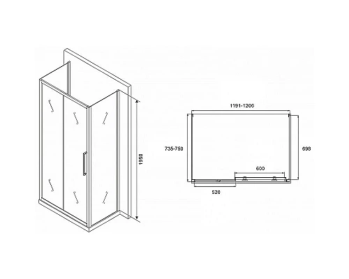 Купить Душевой уголок Abber Schwarzer Diamant 120x75 AG30120H-S75-S75 профиль Хром стекло прозрачное в магазине сантехники Santeh-Crystal.ru