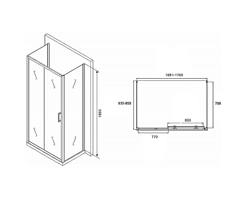 Купить Душевой уголок Abber Schwarzer Diamant 170x85 AG30170B-S85B-S85B профиль Черный стекло прозрачное в магазине сантехники Santeh-Crystal.ru