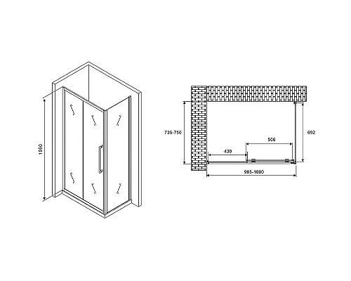 Купить Душевой уголок Abber Schwarzer Diamant 100x75 AG30100H-S75 профиль Хром стекло прозрачное в магазине сантехники Santeh-Crystal.ru