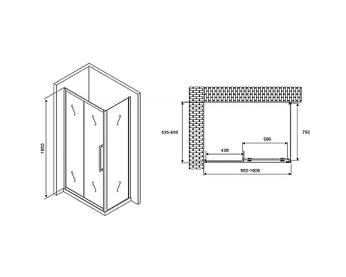 Купить Душевой уголок Abber Schwarzer Diamant 100x85 AG30100H-S85 профиль Хром стекло прозрачное в магазине сантехники Santeh-Crystal.ru
