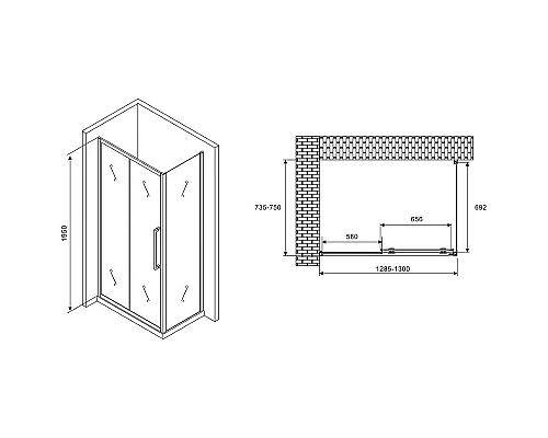 Приобрести Душевой уголок Abber Schwarzer Diamant 130x75 AG30130H-S75 профиль Хром стекло прозрачное в магазине сантехники Santeh-Crystal.ru