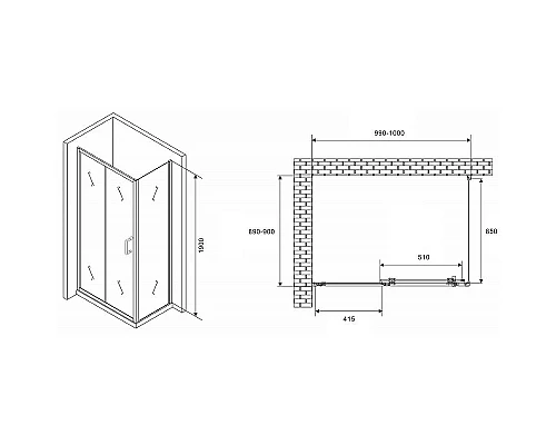 Заказать Душевой уголок Abber Schwarzer Diamant 100x90 AG301005-S905 профиль Хром стекло прозрачное в магазине сантехники Santeh-Crystal.ru