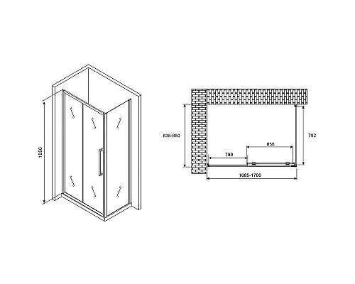 Купить Душевой уголок Abber Schwarzer Diamant 170x85 AG30170H-S85 профиль Хром стекло прозрачное в магазине сантехники Santeh-Crystal.ru