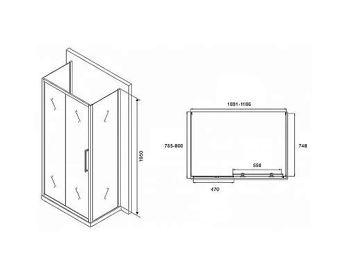 Заказать Душевой уголок Abber Schwarzer Diamant 110x80 AG30110MH-S80M-S80M профиль Хром стекло матовое в магазине сантехники Santeh-Crystal.ru