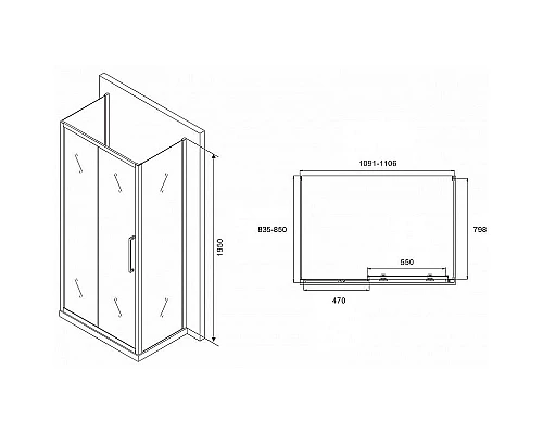 Приобрести Душевой уголок Abber Schwarzer Diamant 110x85 AG30110MH-S85M-S85M профиль Хром стекло матовое в магазине сантехники Santeh-Crystal.ru