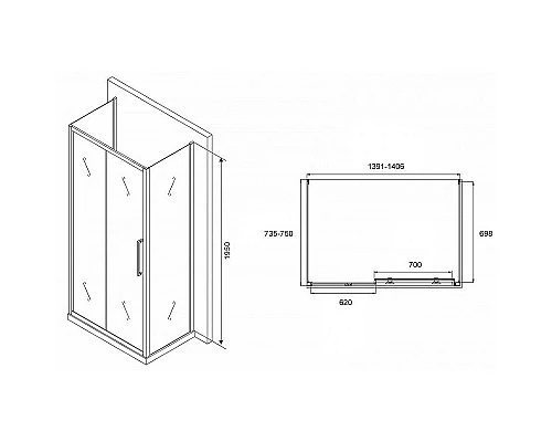 Заказать Душевой уголок Abber Schwarzer Diamant 140x75 AG30140MH-S75M-S75M профиль Хром стекло матовое в магазине сантехники Santeh-Crystal.ru