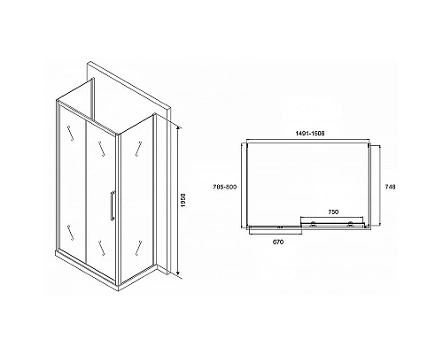 Заказать Душевой уголок Abber Schwarzer Diamant 150x80 AG30150MH-S80M-S80M профиль Хром стекло матовое в магазине сантехники Santeh-Crystal.ru
