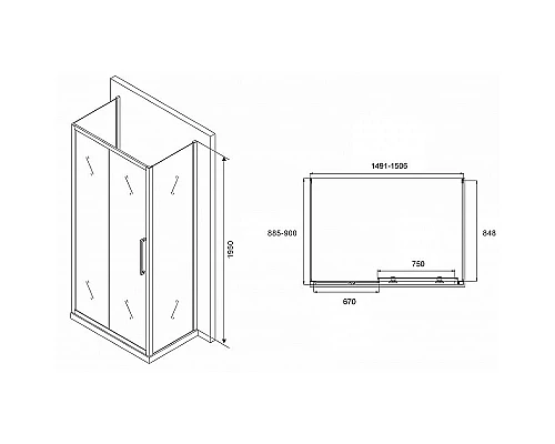 Приобрести Душевой уголок Abber Schwarzer Diamant 150x90 AG30150MH-S90M-S90M профиль Хром стекло матовое в магазине сантехники Santeh-Crystal.ru