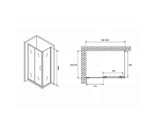 Заказать Душевой уголок Abber Schwarzer Diamant 100x70 AG30100B5-S70B5 профиль Черный стекло прозрачное в магазине сантехники Santeh-Crystal.ru
