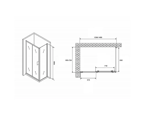 Купить Душевой уголок Abber Schwarzer Diamant 140x70 AG30140B5-S70B5 профиль Черный стекло прозрачное в магазине сантехники Santeh-Crystal.ru