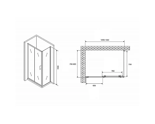 Приобрести Душевой уголок Abber Schwarzer Diamant 150x80 AG30150B5-S80B5 профиль Черный стекло прозрачное в магазине сантехники Santeh-Crystal.ru