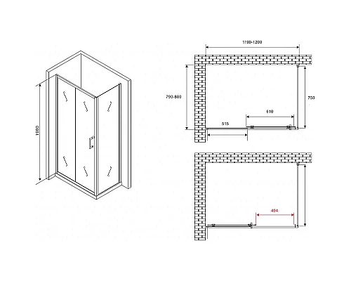 Приобрести Душевой уголок Abber Schwarzer Diamant 120x80 AG30120B5-S80B5 профиль Черный стекло прозрачное в магазине сантехники Santeh-Crystal.ru