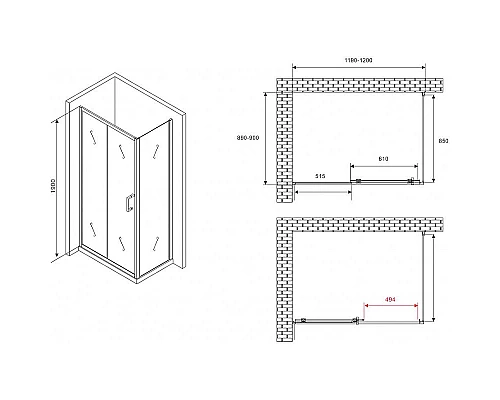 Заказать Душевой уголок Abber Schwarzer Diamant 120x90 AG30120B5-S90B5 профиль Черный стекло прозрачное в магазине сантехники Santeh-Crystal.ru