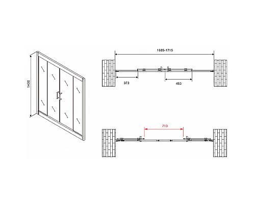 Шторка на ванну Abber Schwarzer Diamant 170х140 AG57170M профиль Хром стекло матовое