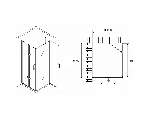 Заказать Душевой уголок Abber Zart 80x70 AG08080P-S71 профиль Хром стекло прозрачное в магазине сантехники Santeh-Crystal.ru