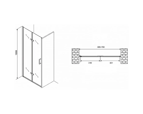 Купить Душевая дверь Abber Zart 70 AG08070P профиль Хром стекло прозрачное в магазине сантехники Santeh-Crystal.ru
